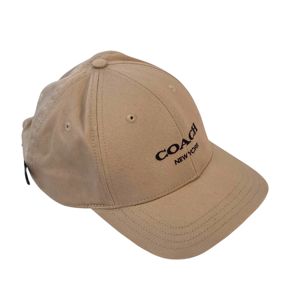Coach New York Tan Baseball Cap Embroidered Logo Leather Strap Metal Hardware - Picture 16 of 16